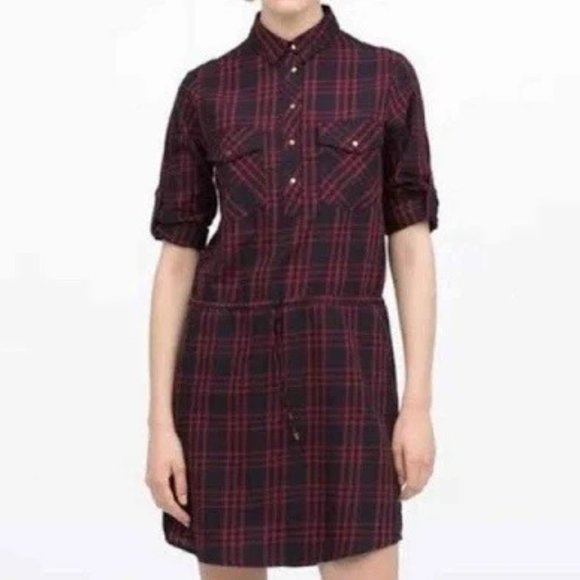 Zara Tartan Plaid Flannel Mini Shirt Dress - Picture 1 of 8